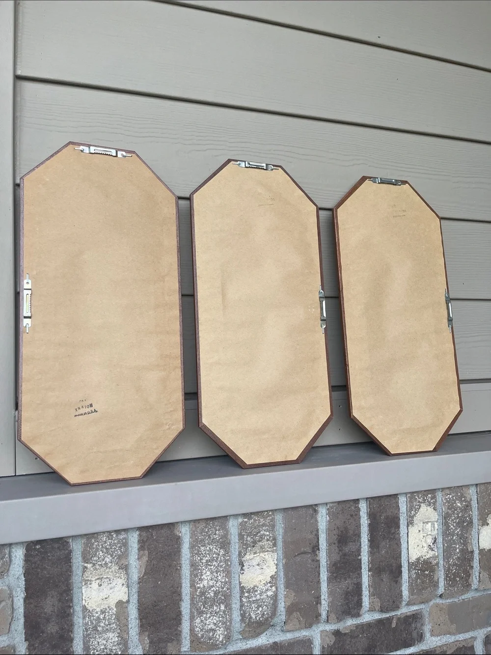 Octagonal Wood and Gold Trim Wall Mirror - Set of 3 18.5”-8” OBO